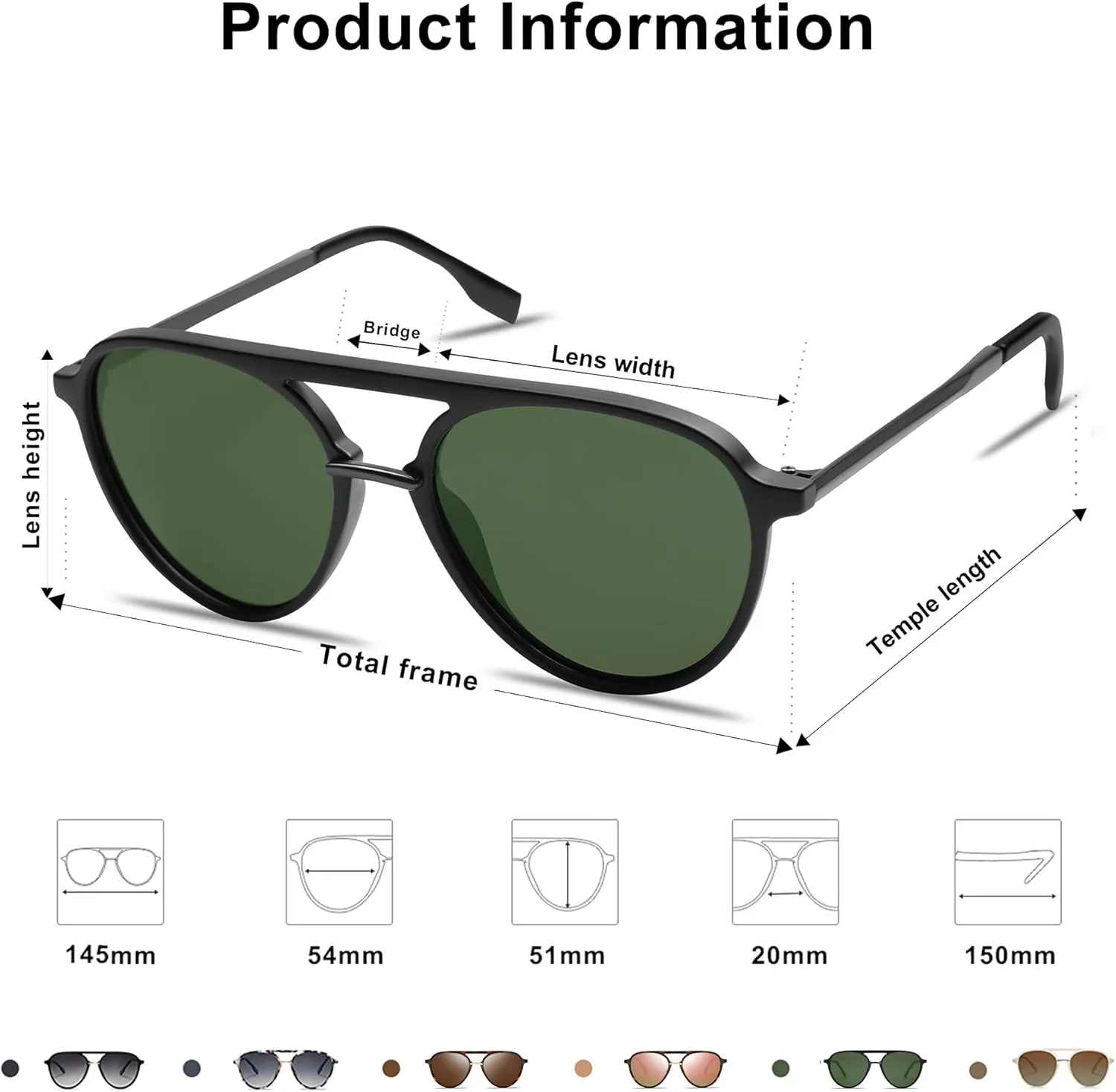 SOJOS Retro Aviator Polarized Sunglasses for Women Men Double Bridge Ladies Shades