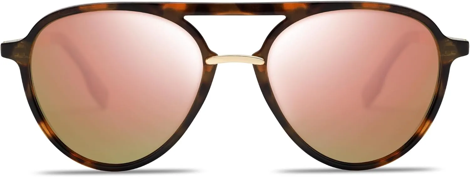 SOJOS Retro Aviator Polarized Sunglasses for Women Men Double Bridge Ladies Shades