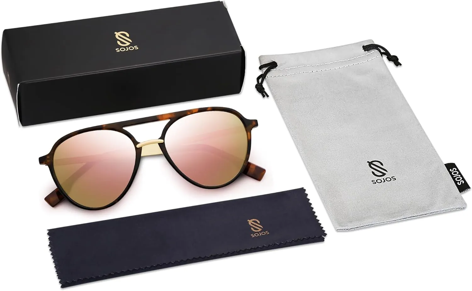 SOJOS Retro Aviator Polarized Sunglasses for Women Men Double Bridge Ladies Shades