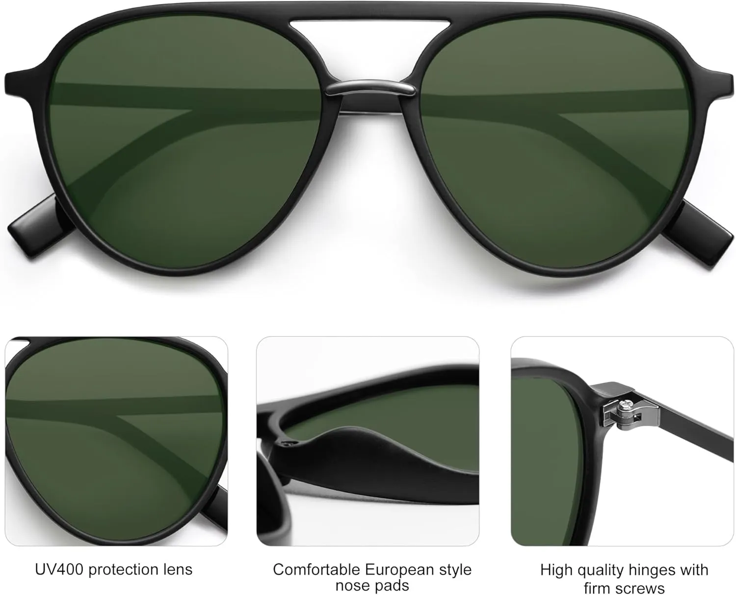 SOJOS Retro Aviator Polarized Sunglasses for Women Men Double Bridge Ladies Shades