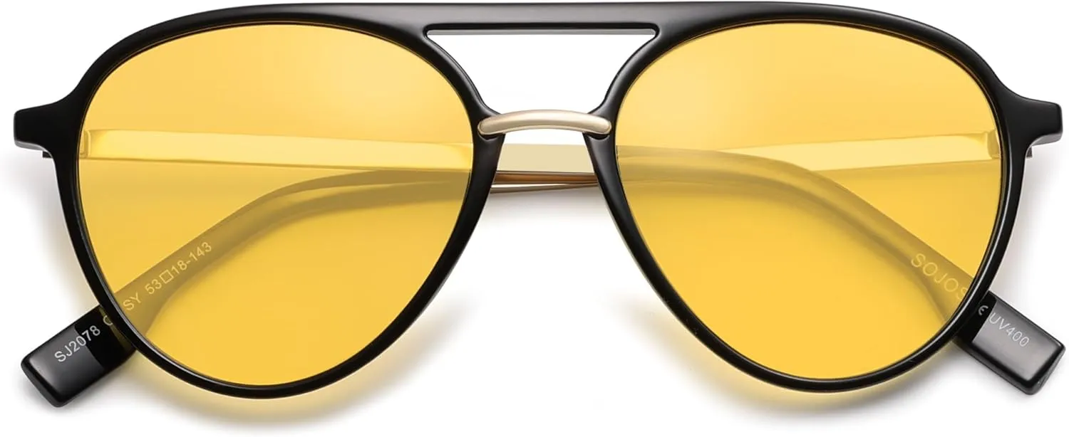 SOJOS Retro Aviator Polarized Sunglasses for Women Men Double Bridge Ladies Shades