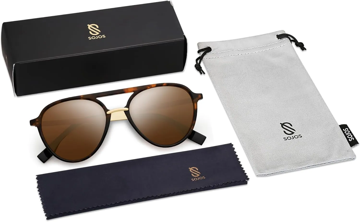 SOJOS Retro Aviator Polarized Sunglasses for Women Men Double Bridge Ladies Shades