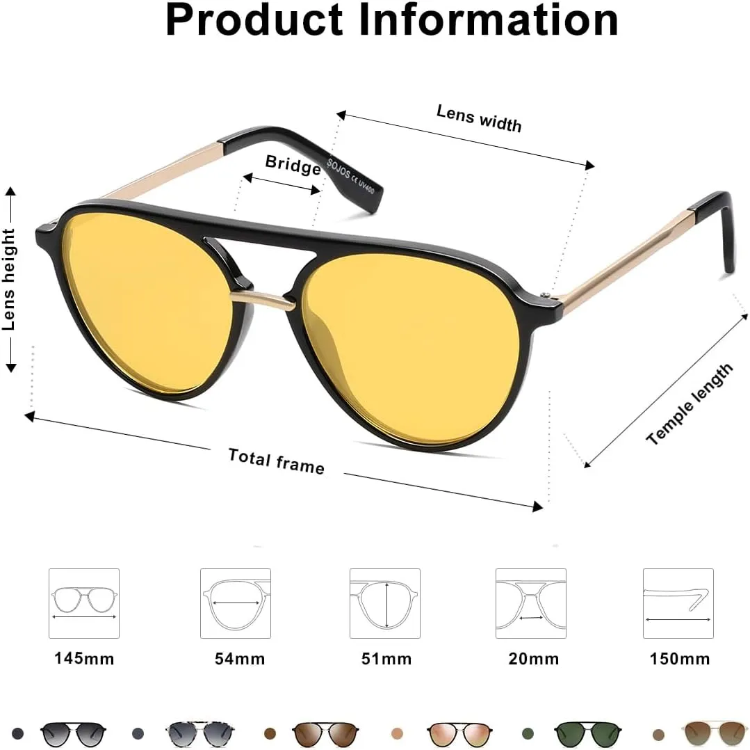SOJOS Retro Aviator Polarized Sunglasses for Women Men Double Bridge Ladies Shades