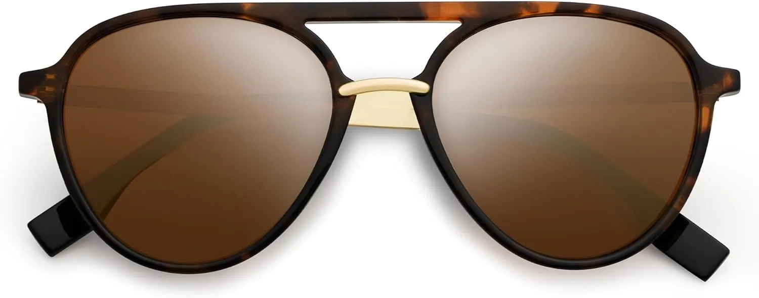 SOJOS Retro Aviator Polarized Sunglasses for Women Men Double Bridge Ladies Shades