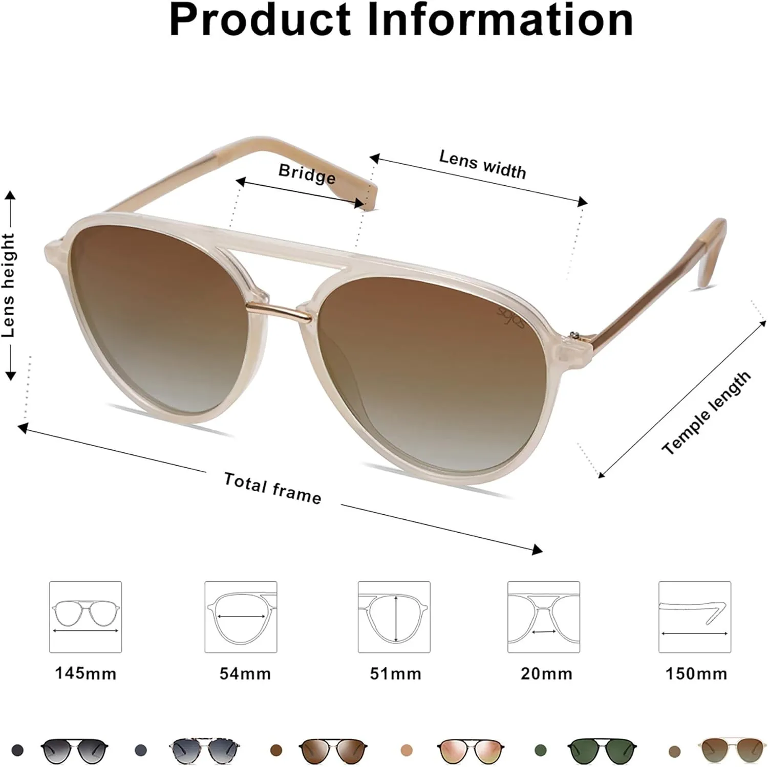 SOJOS Retro Aviator Polarized Sunglasses for Women Men Double Bridge Ladies Shades