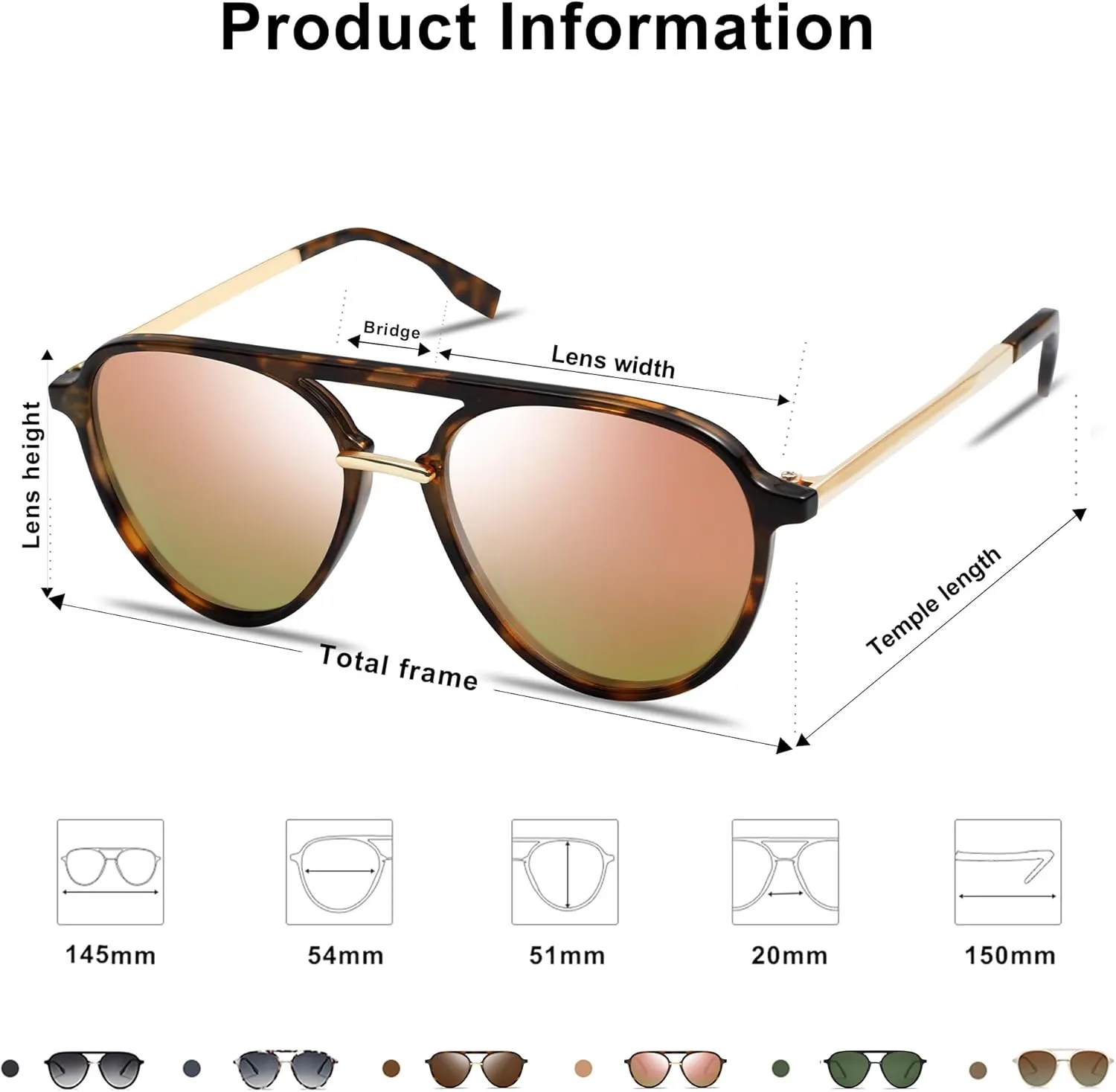 SOJOS Retro Aviator Polarized Sunglasses for Women Men Double Bridge Ladies Shades