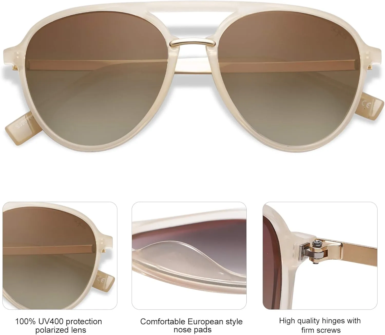SOJOS Retro Aviator Polarized Sunglasses for Women Men Double Bridge Ladies Shades