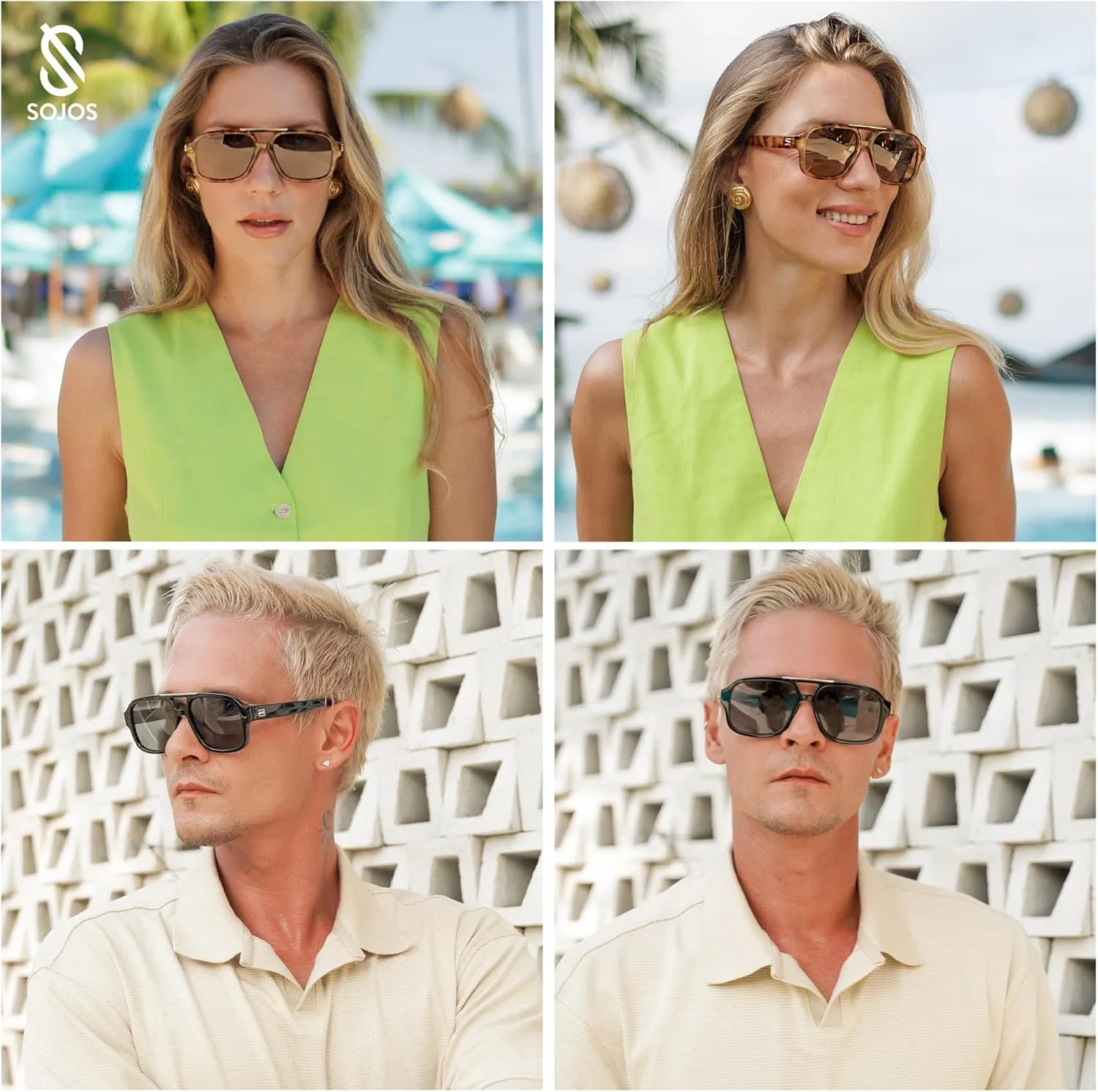 SOJOS Retro Aviator Sunglasses Womens Mens Polarized Vintage Trendy Rectangle Women Sunnies SJ2335
