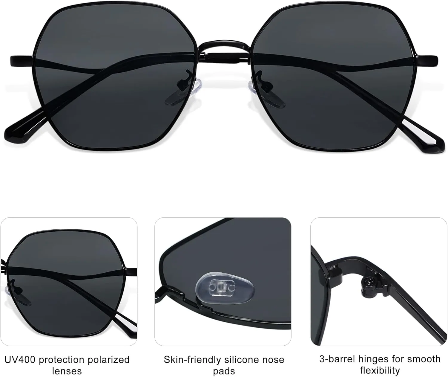 SOJOS Retro Hexagon Square Polarized Sunglasses for Women Men Vintage Hexagonal Polygon Shades SJ1101