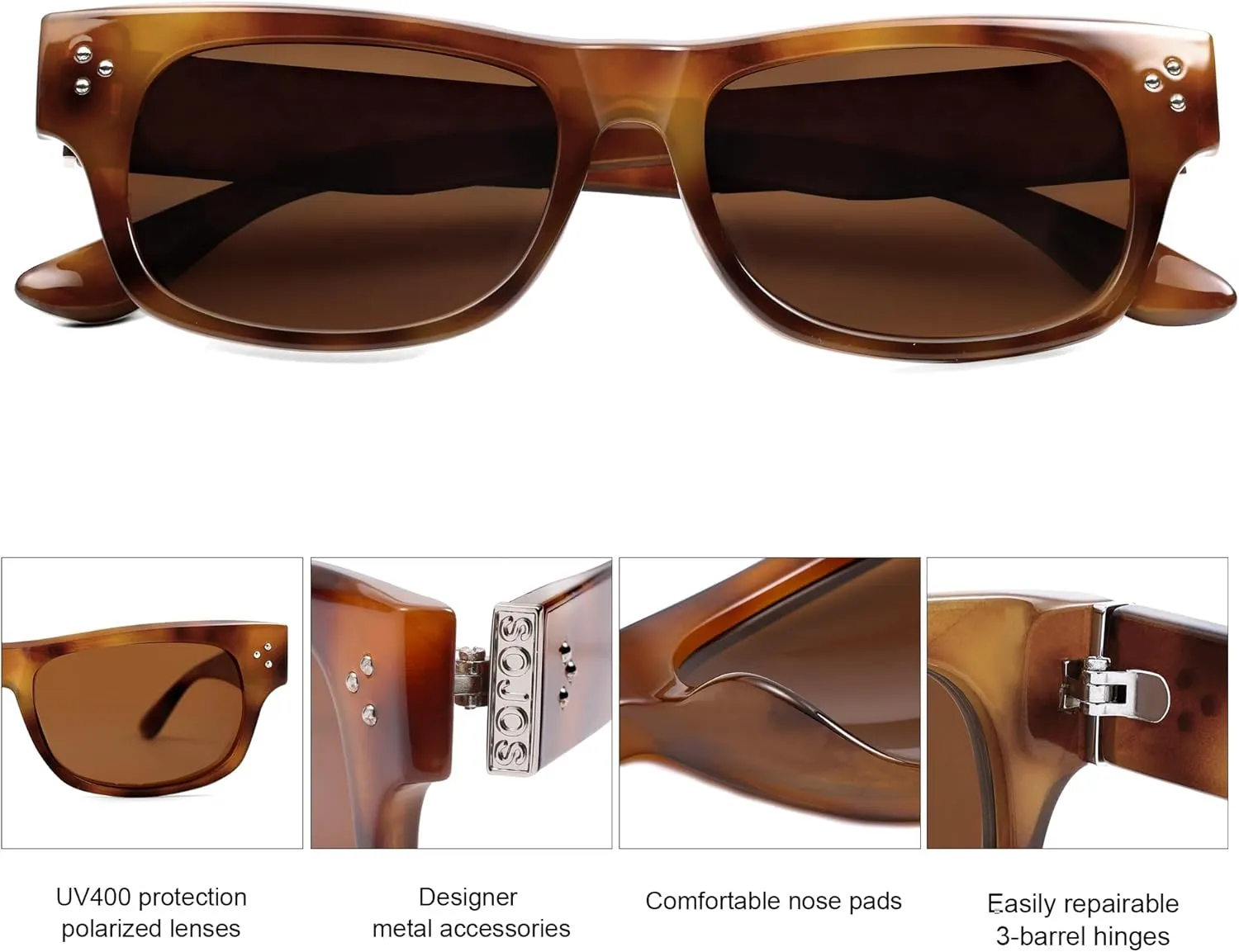 SOJOS Retro Rectangle Polarized Sunglasses for Women Men Vintage Shades UV400 Protection Sunnies SJ2338