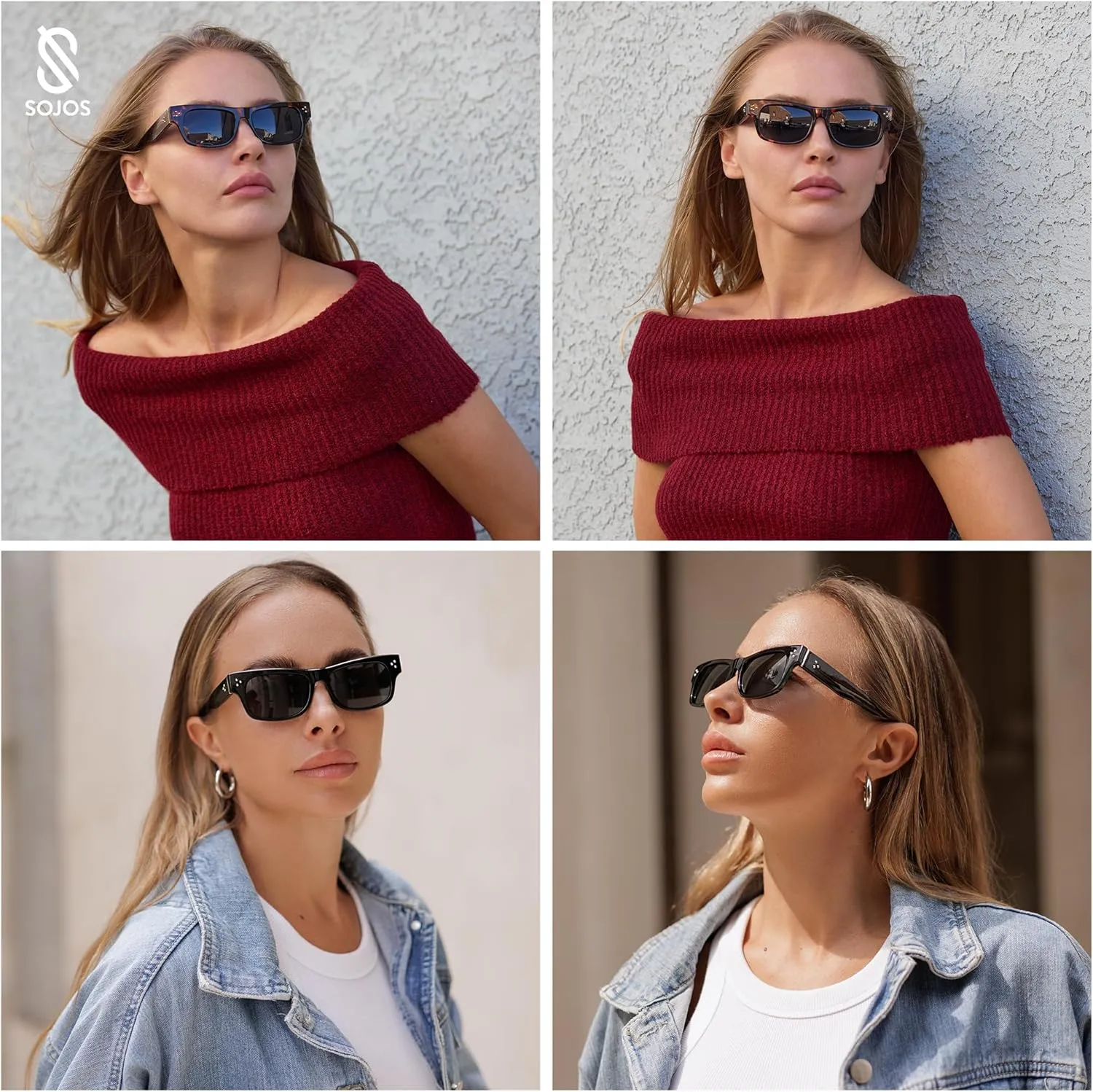 SOJOS Retro Rectangle Polarized Sunglasses for Women Men Vintage Shades UV400 Protection Sunnies SJ2338