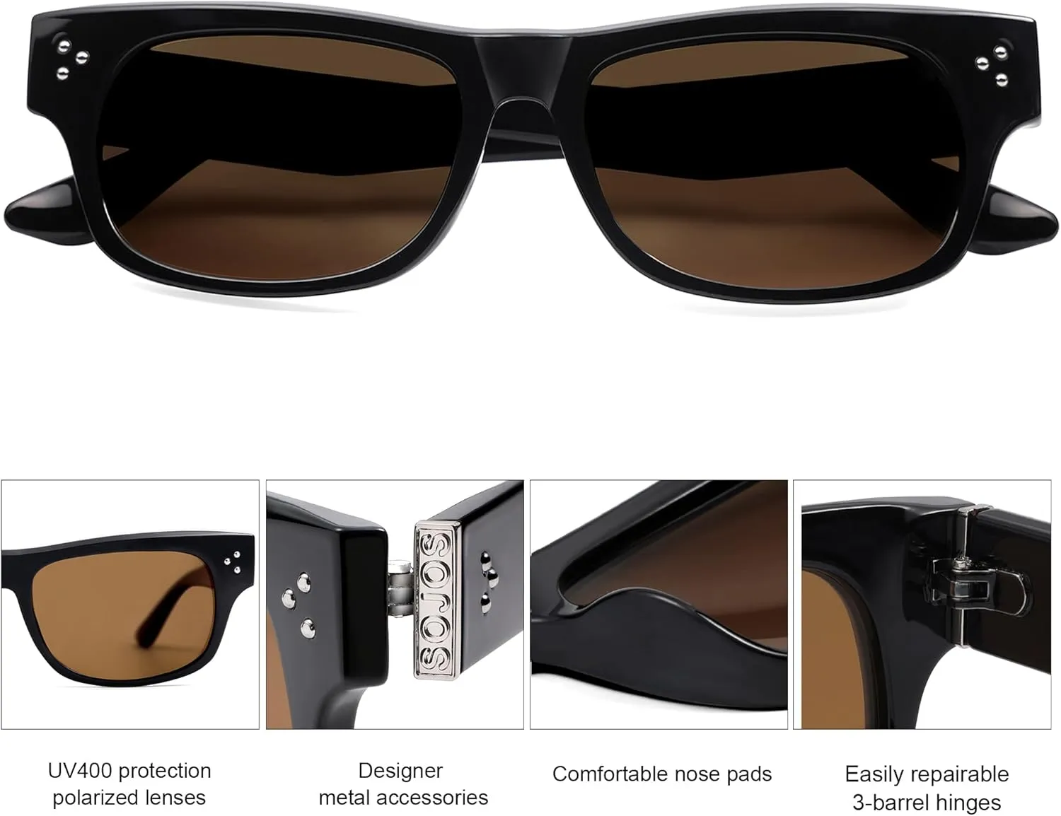 SOJOS Retro Rectangle Polarized Sunglasses for Women Men Vintage Shades UV400 Protection Sunnies SJ2338