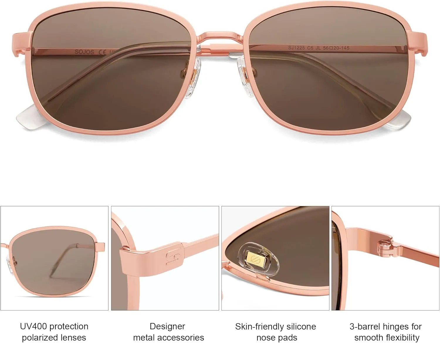 SOJOS Retro Rectangle Polarized Sunglasses Women Men Vintage 90s Style Rectangular Frame Womens Mens Sun Glasses SJ1225