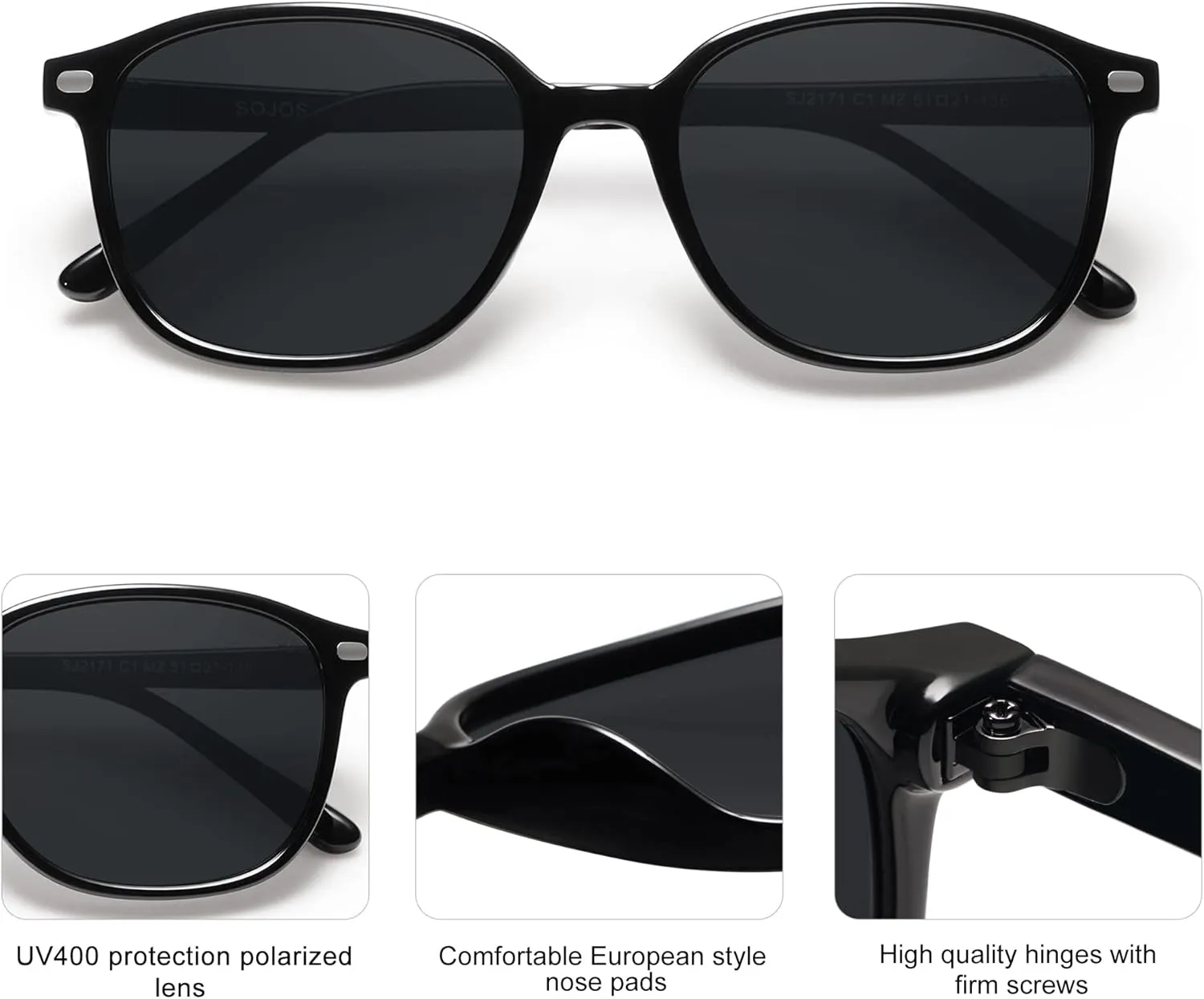 SOJOS Retro Square Polarized Sunglasses for Women Men Trendy Classic UV Protection Unisex Sunnies SJ2171