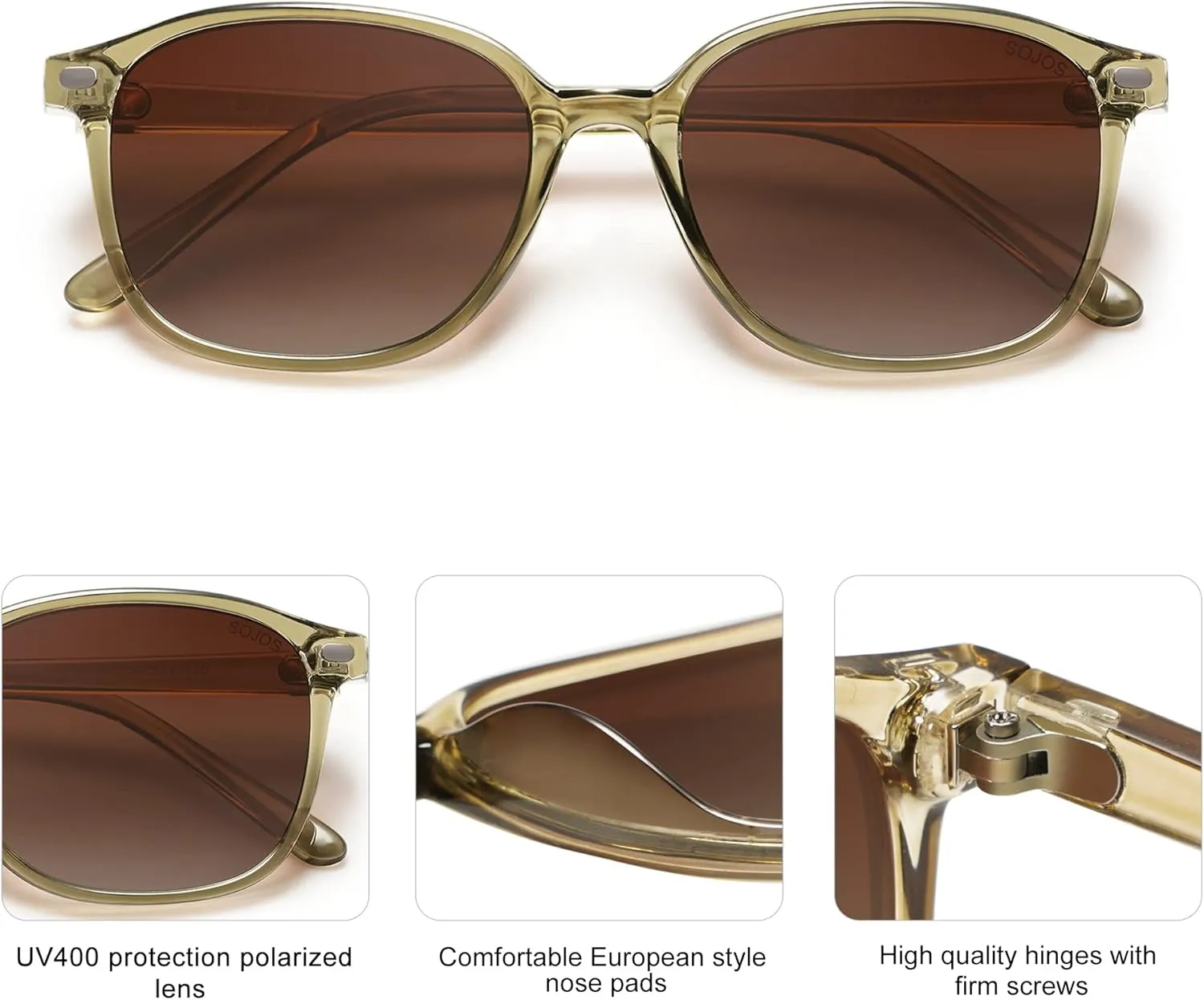 SOJOS Retro Square Polarized Sunglasses for Women Men Trendy Classic UV Protection Unisex Sunnies SJ2171