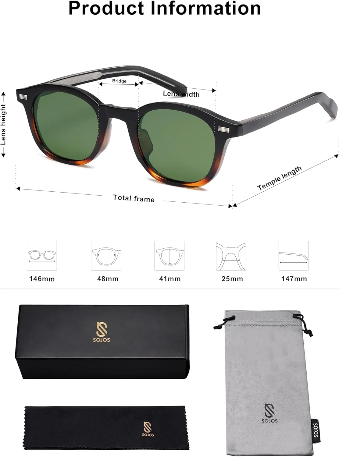 SOJOS Retro Square Sunglasses for Women Men Vintage Shades UV Protection Sunnies SJ2316