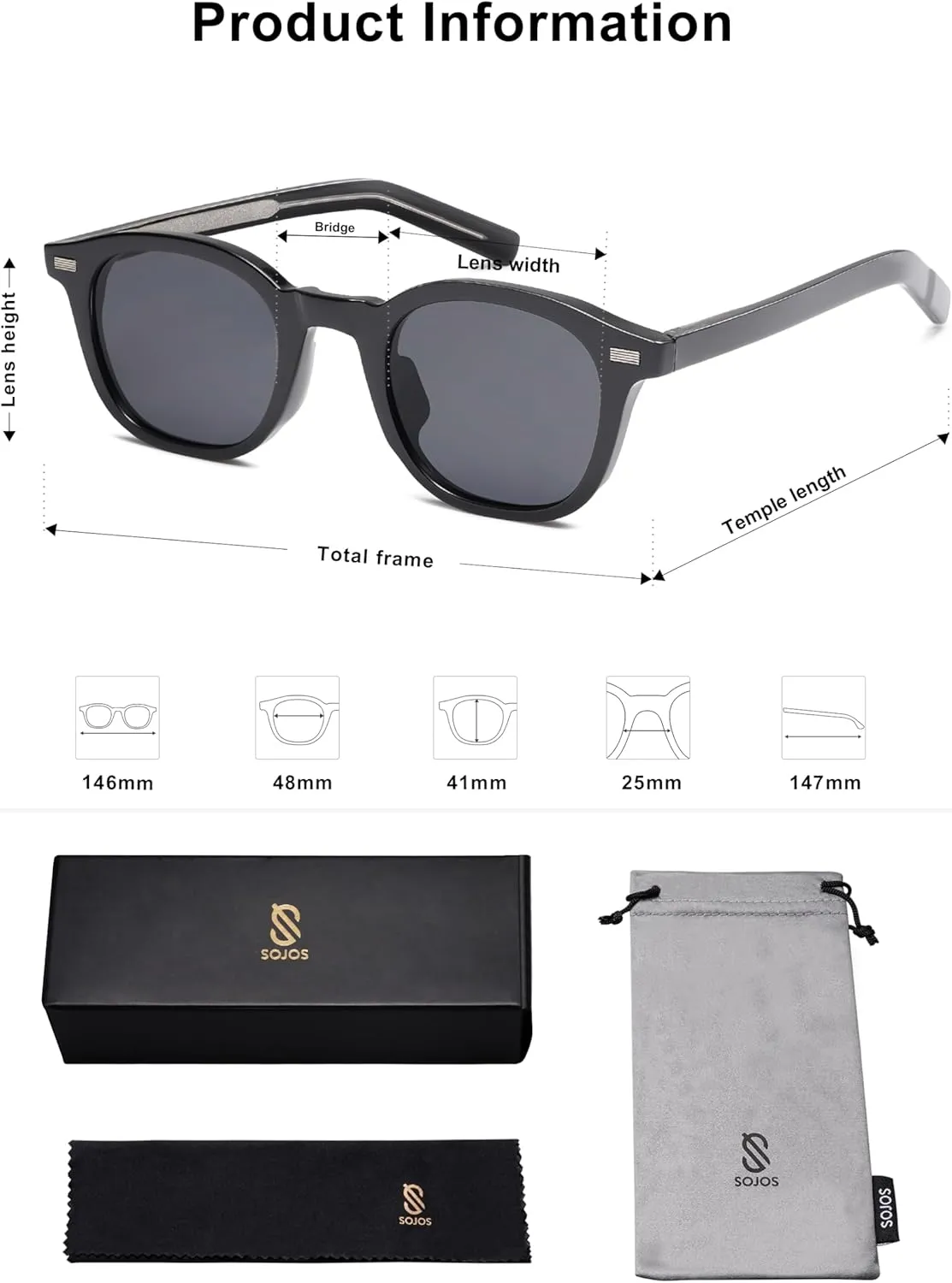 SOJOS Retro Square Sunglasses for Women Men Vintage Shades UV Protection Sunnies SJ2316