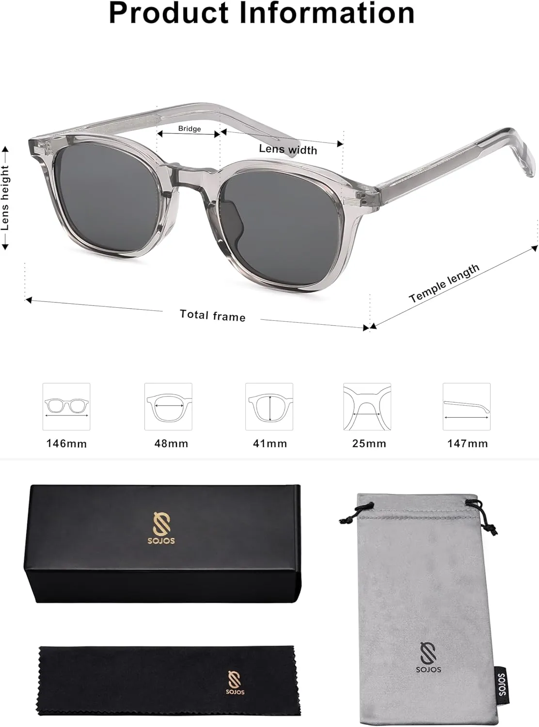SOJOS Retro Square Sunglasses for Women Men Vintage Shades UV Protection Sunnies SJ2316