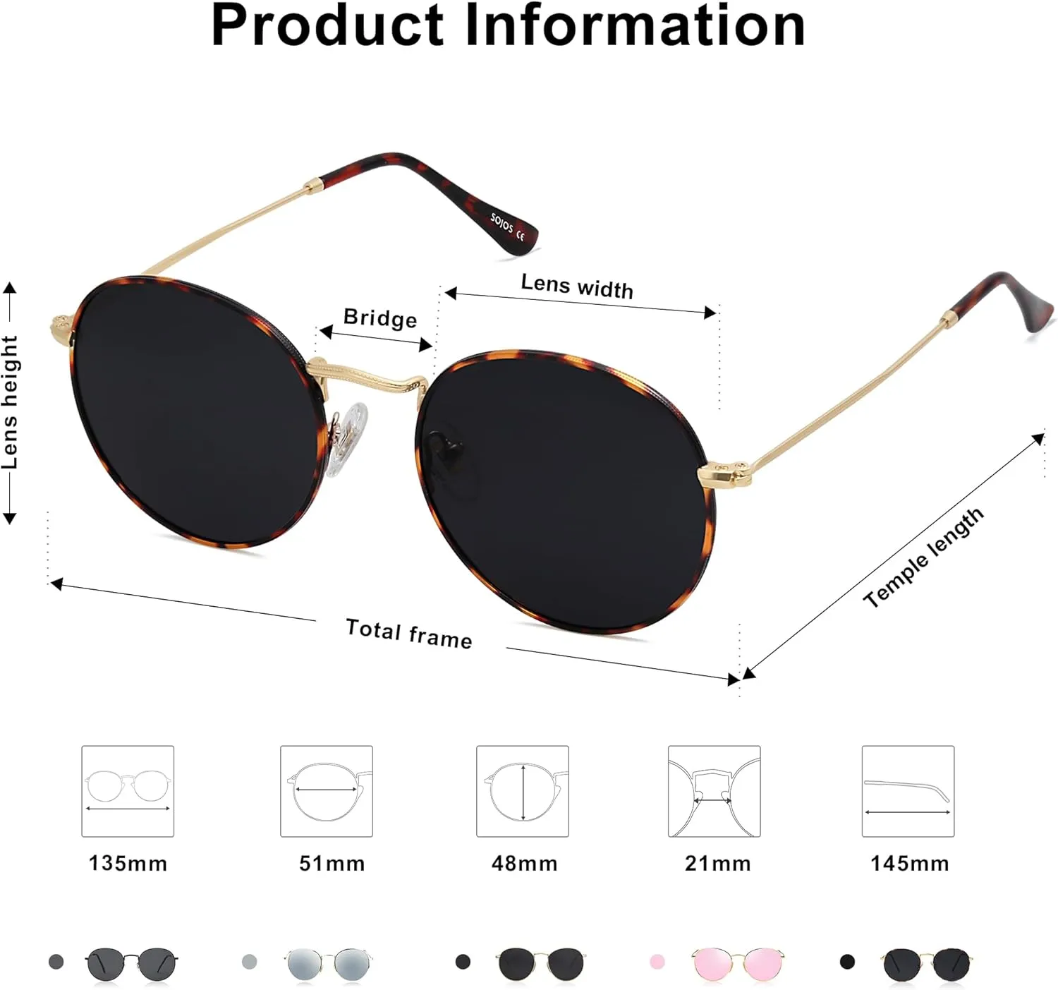 SOJOS Small Round Polarized Sunglasses for Women Men Classic Vintage Retro Shades UV400