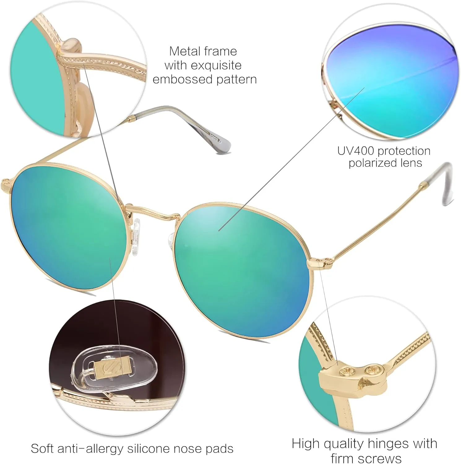 SOJOS Small Round Polarized Sunglasses for Women Men Classic Vintage Retro Shades UV400