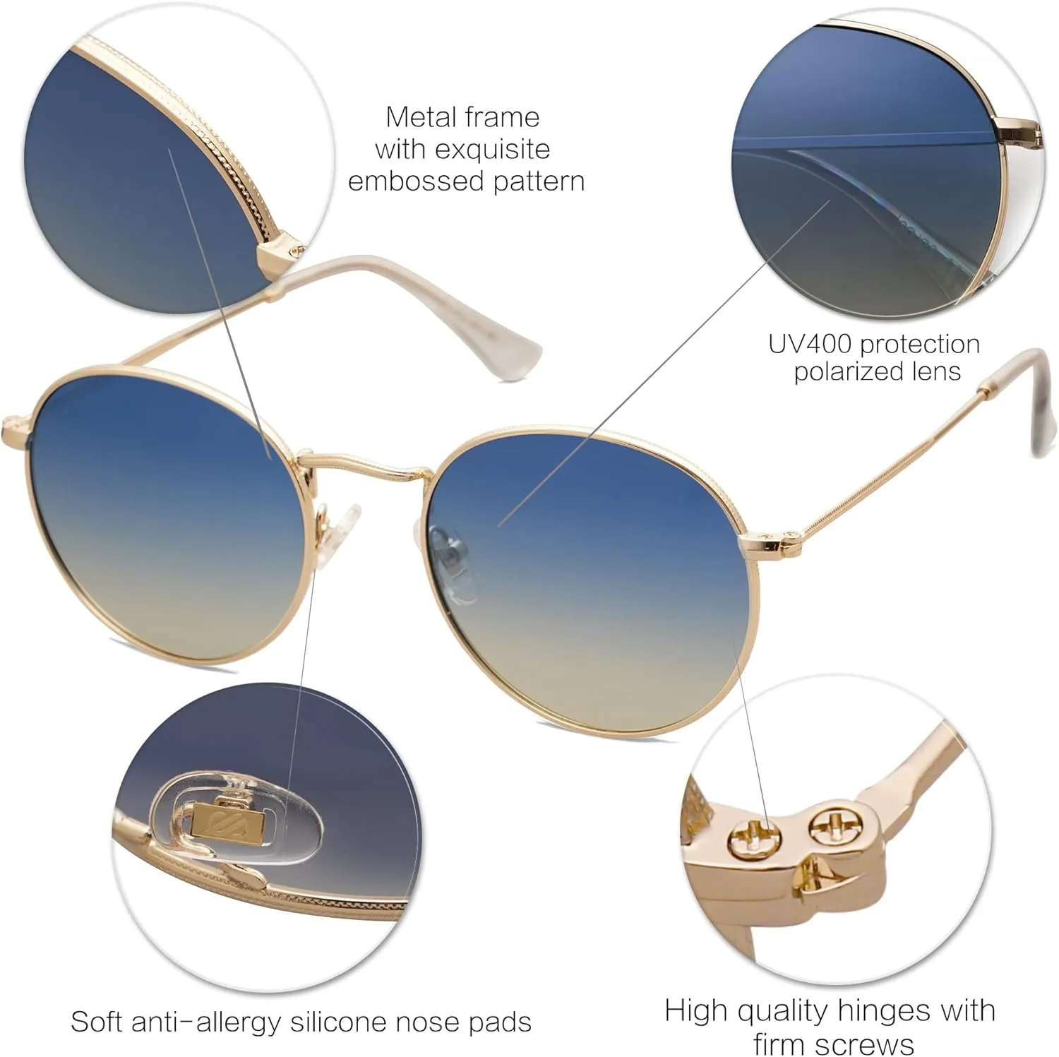SOJOS Small Round Polarized Sunglasses for Women Men Classic Vintage Retro Shades UV400