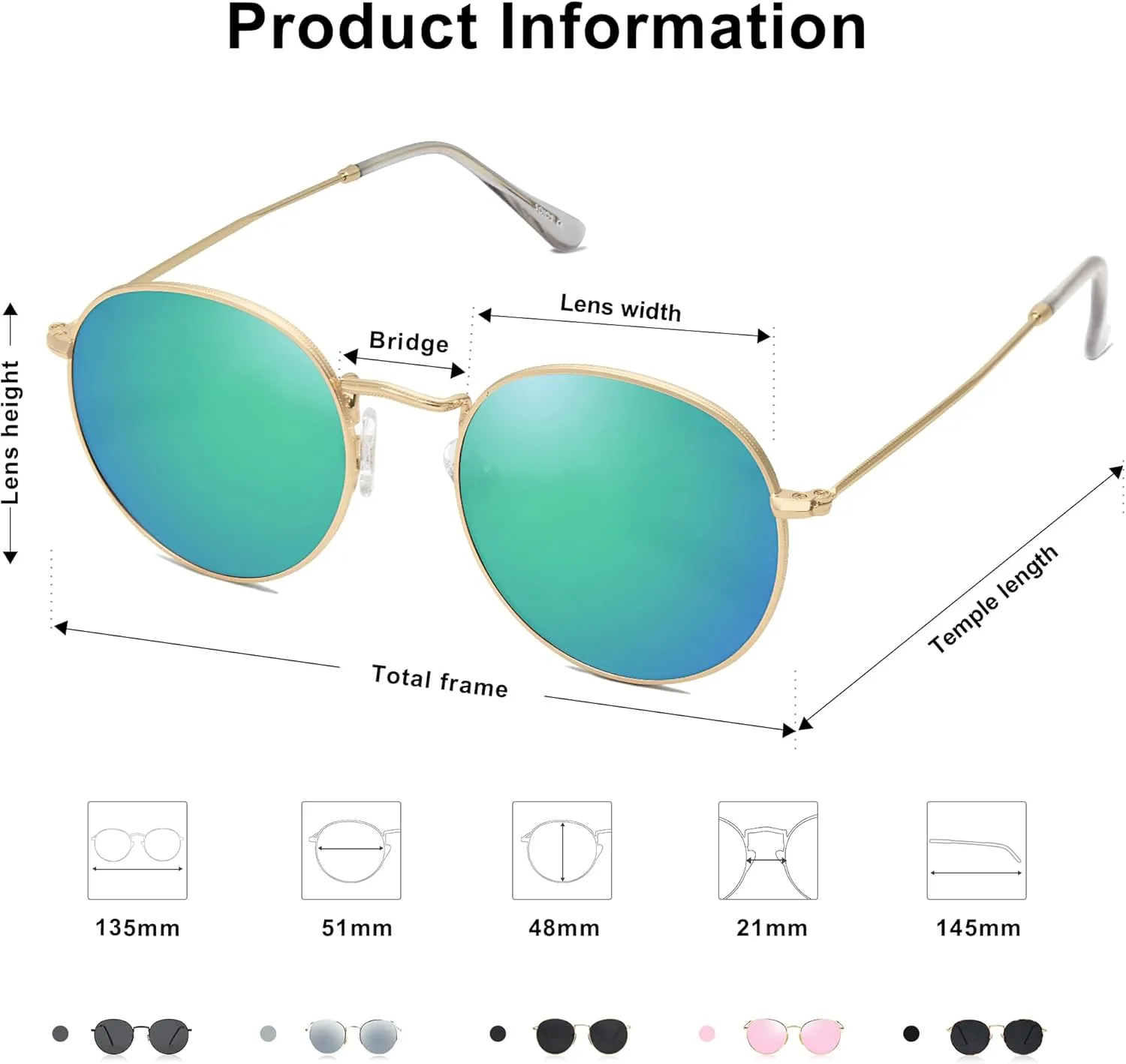SOJOS Small Round Polarized Sunglasses for Women Men Classic Vintage Retro Shades UV400