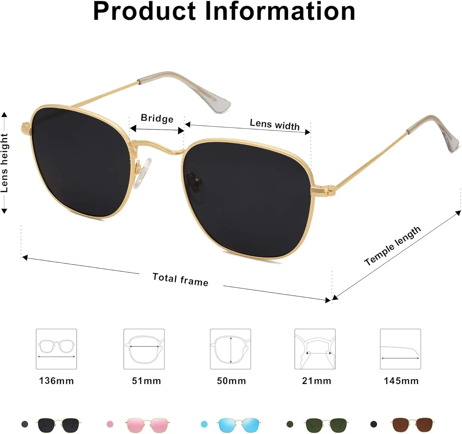 SOJOS Square Polarized Sunglasses for Men Women Classic Vintage Retro Style