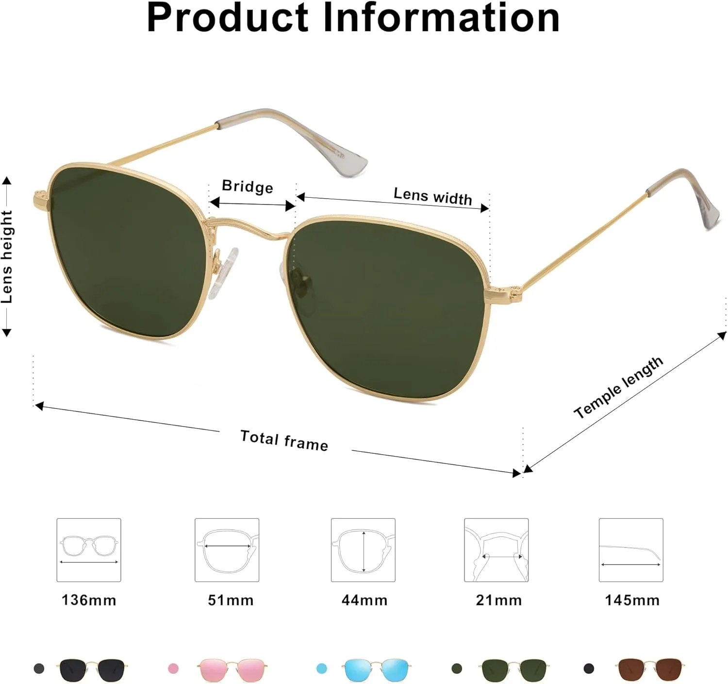 SOJOS Square Polarized Sunglasses for Men Women Classic Vintage Retro Style