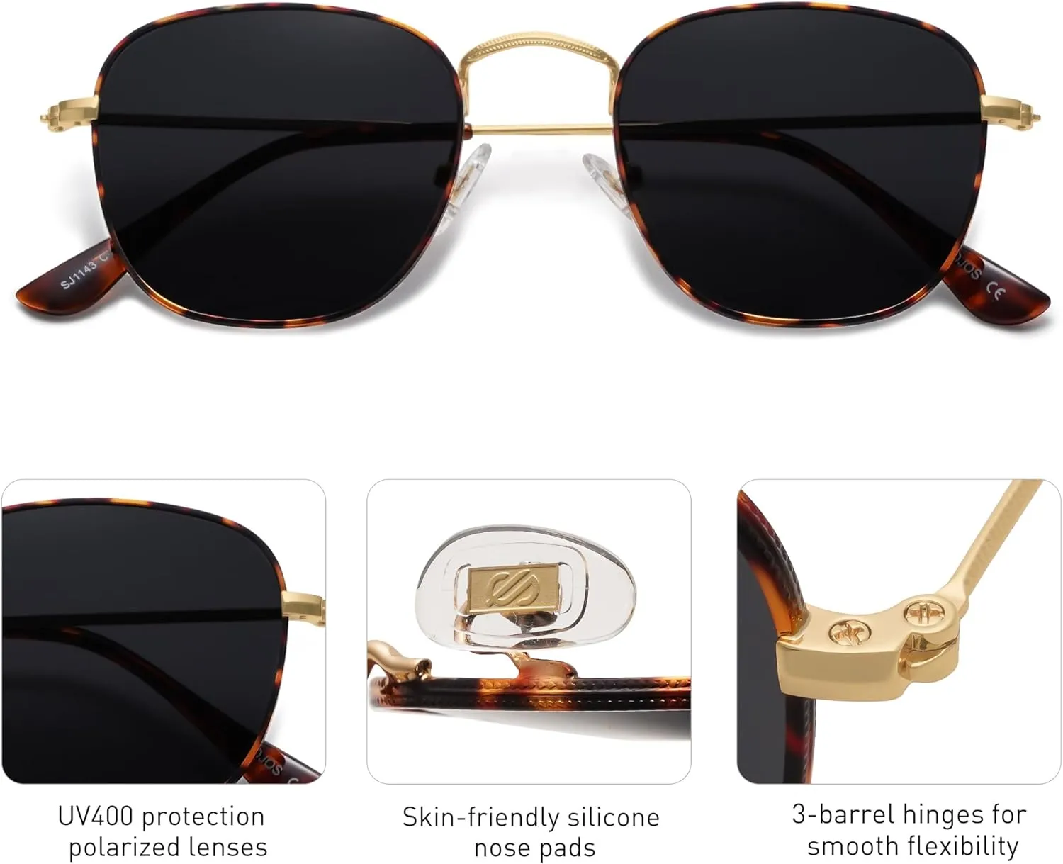 SOJOS Square Polarized Sunglasses for Men Women Classic Vintage Retro Style