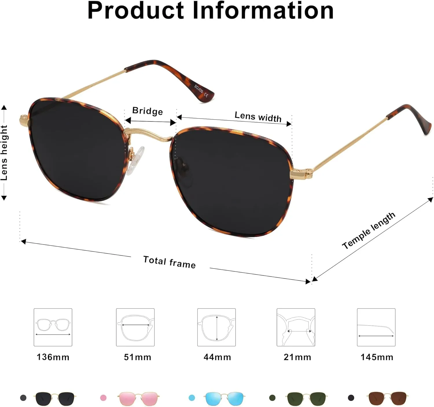 SOJOS Square Polarized Sunglasses for Men Women Classic Vintage Retro Style