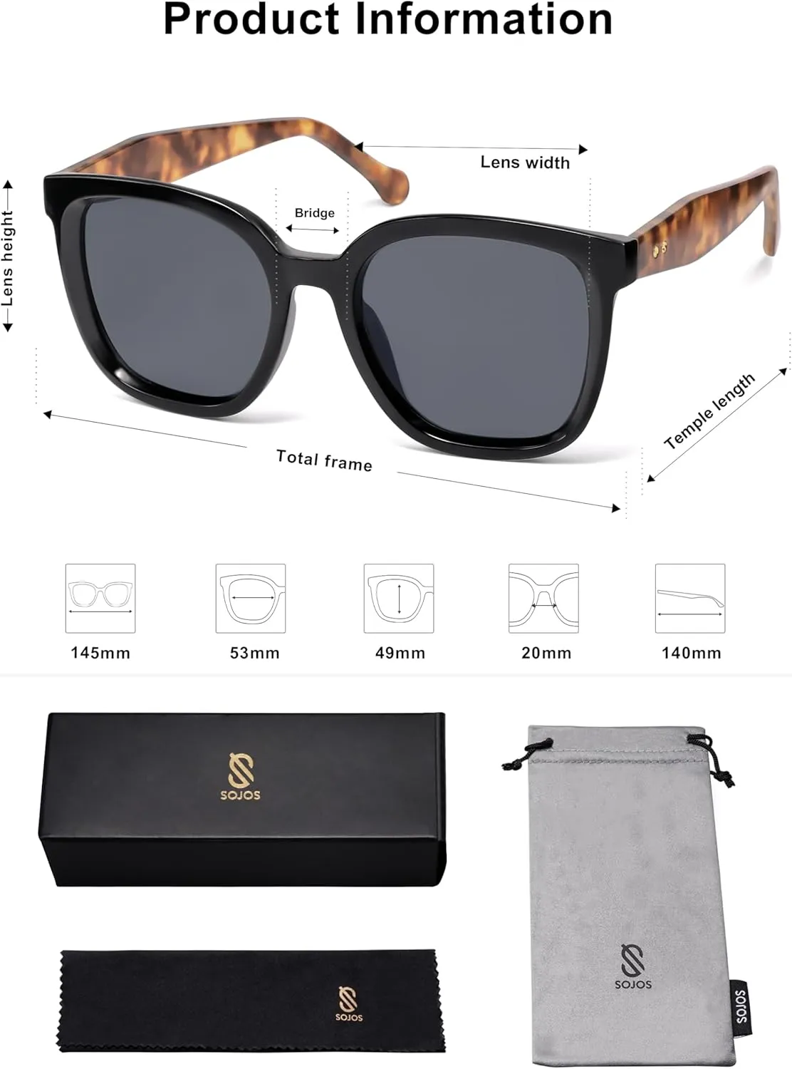 SOJOS Trendy Polarized Sunglasses for Women Classic Retro Square Womens Shade Sunnies SJ2333