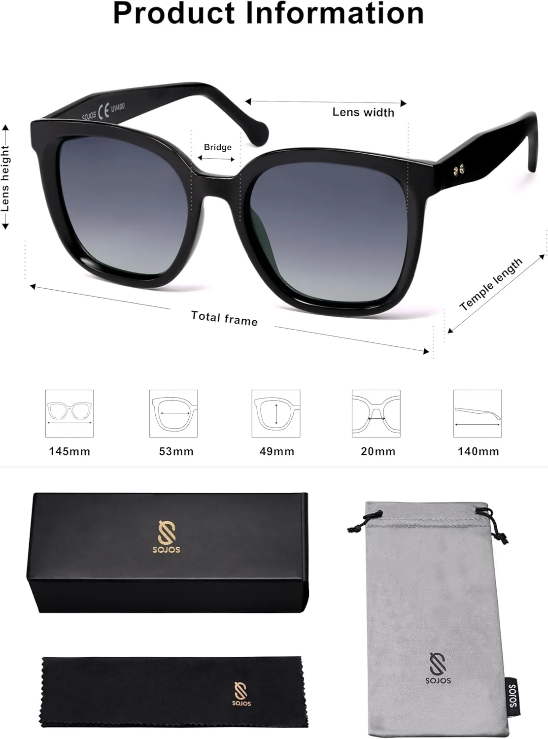SOJOS Trendy Polarized Sunglasses for Women Classic Retro Square Womens Shade Sunnies SJ2333