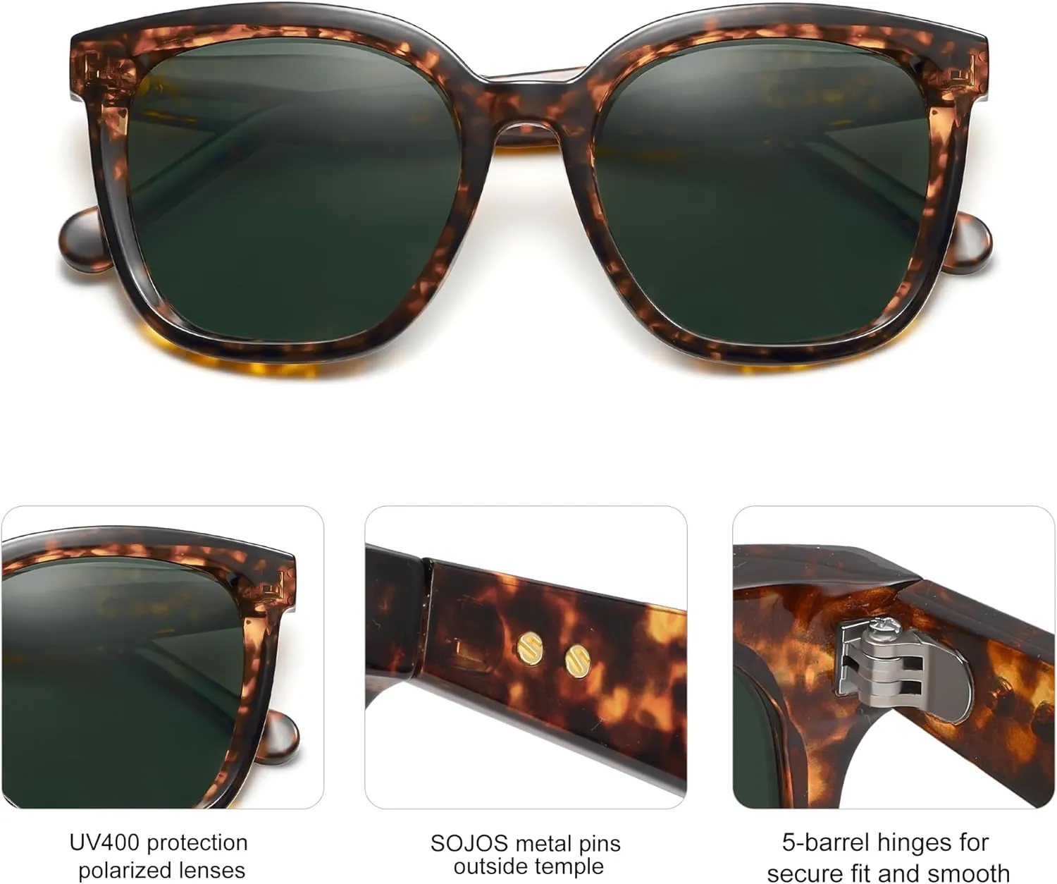 SOJOS Trendy Polarized Sunglasses for Women Classic Retro Square Womens Shade Sunnies SJ2333