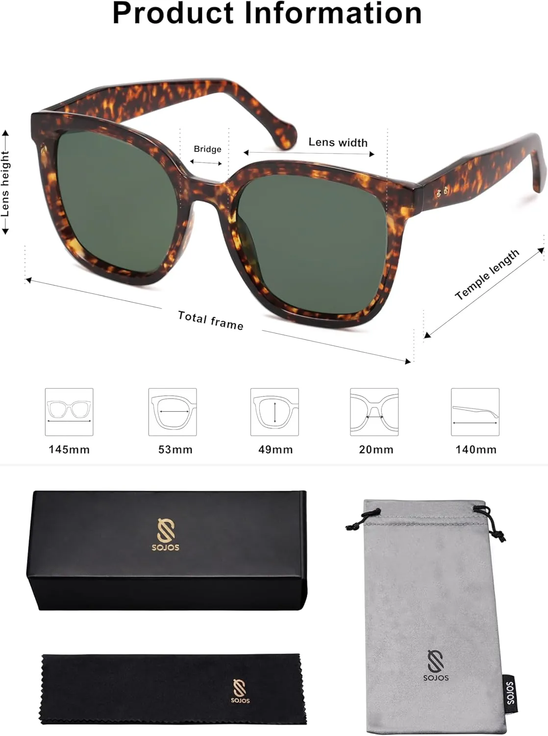 SOJOS Trendy Polarized Sunglasses for Women Classic Retro Square Womens Shade Sunnies SJ2333