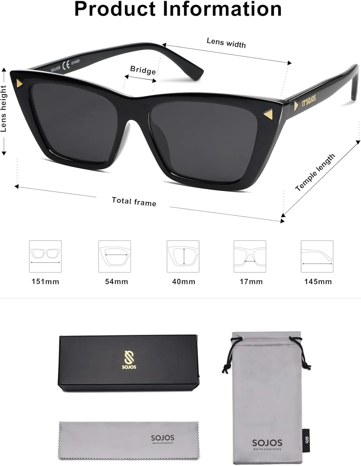 SOJOS Trendy Sunglasses Womens Cute Cat Eye Polarized Square Women Designer Shades SJ2297