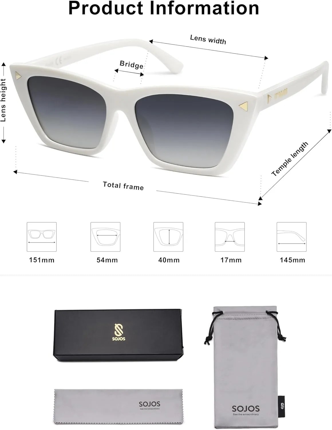 SOJOS Trendy Sunglasses Womens Cute Cat Eye Polarized Square Women Designer Shades SJ2297