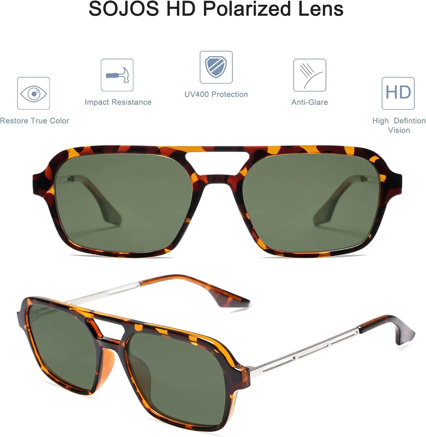 SOJOS Vintage Polarized Aviator Sunglasses for Women Men 70s Retro Flat Narrow Rectangular Womens Glasses SJ2186