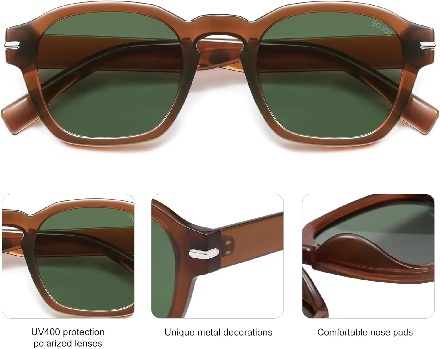 SOJOS Vintage Retro Square Polarized Sunglasses Men Trendy Womens Sun Glasses SJ2382
