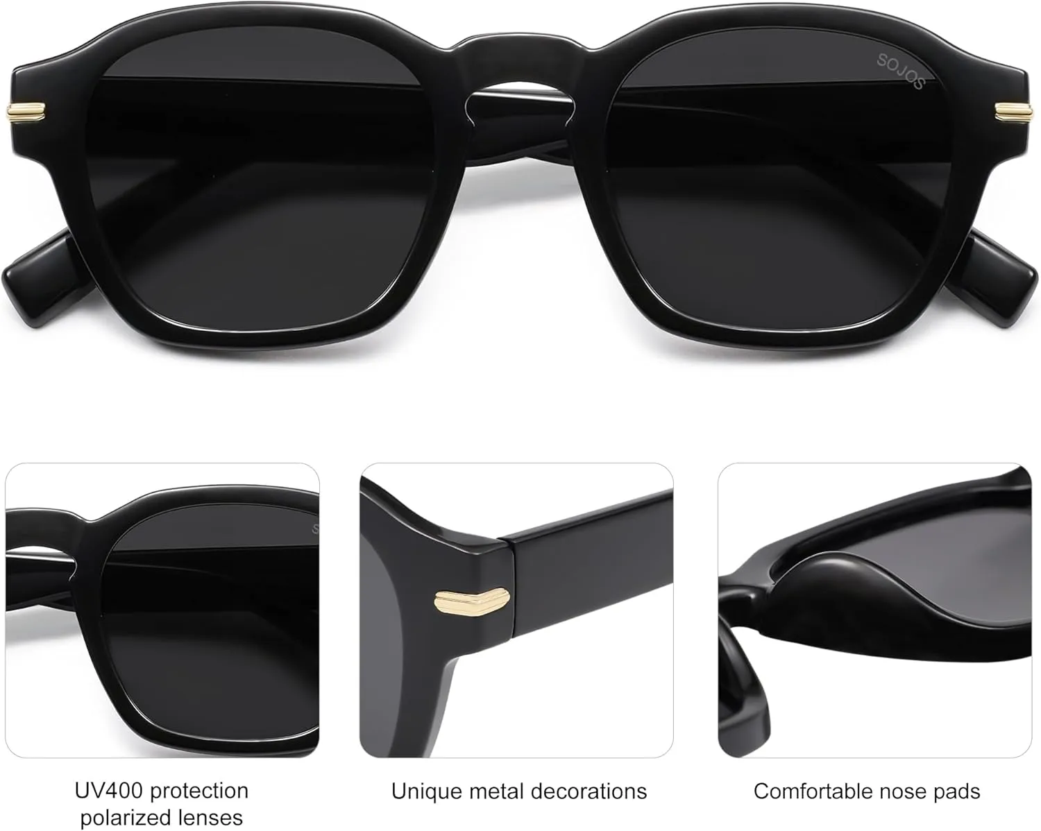 SOJOS Vintage Retro Square Polarized Sunglasses Men Trendy Womens Sun Glasses SJ2382