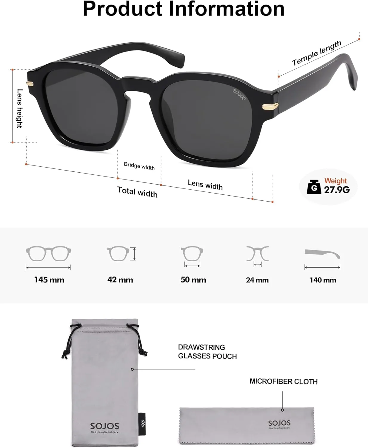 SOJOS Vintage Retro Square Polarized Sunglasses Men Trendy Womens Sun Glasses SJ2382