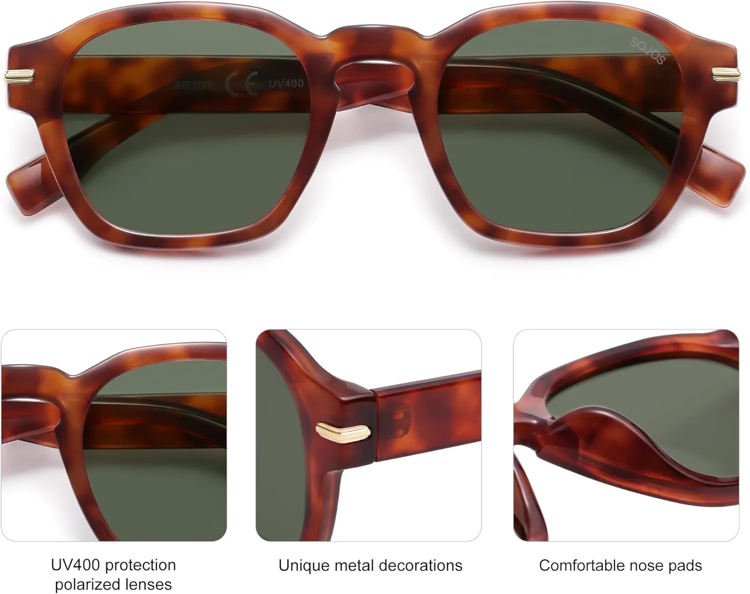 SOJOS Vintage Retro Square Polarized Sunglasses Men Trendy Womens Sun Glasses SJ2382