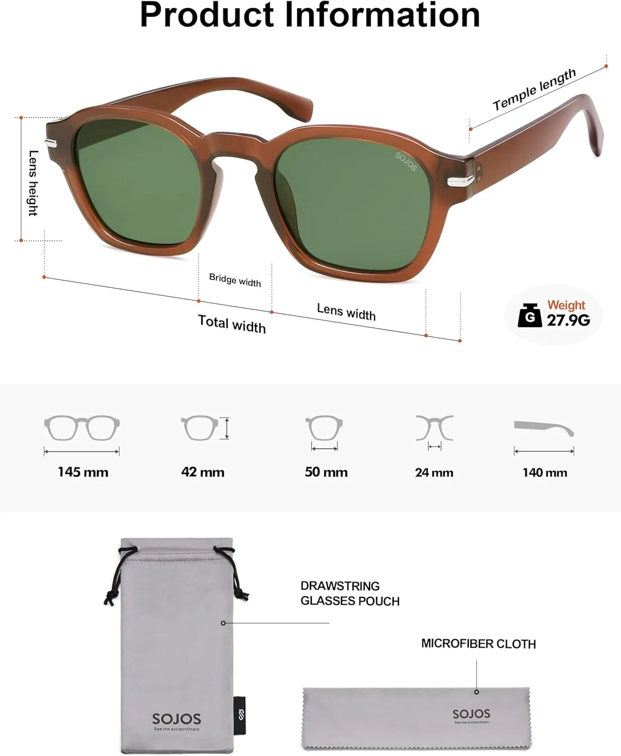 SOJOS Vintage Retro Square Polarized Sunglasses Men Trendy Womens Sun Glasses SJ2382