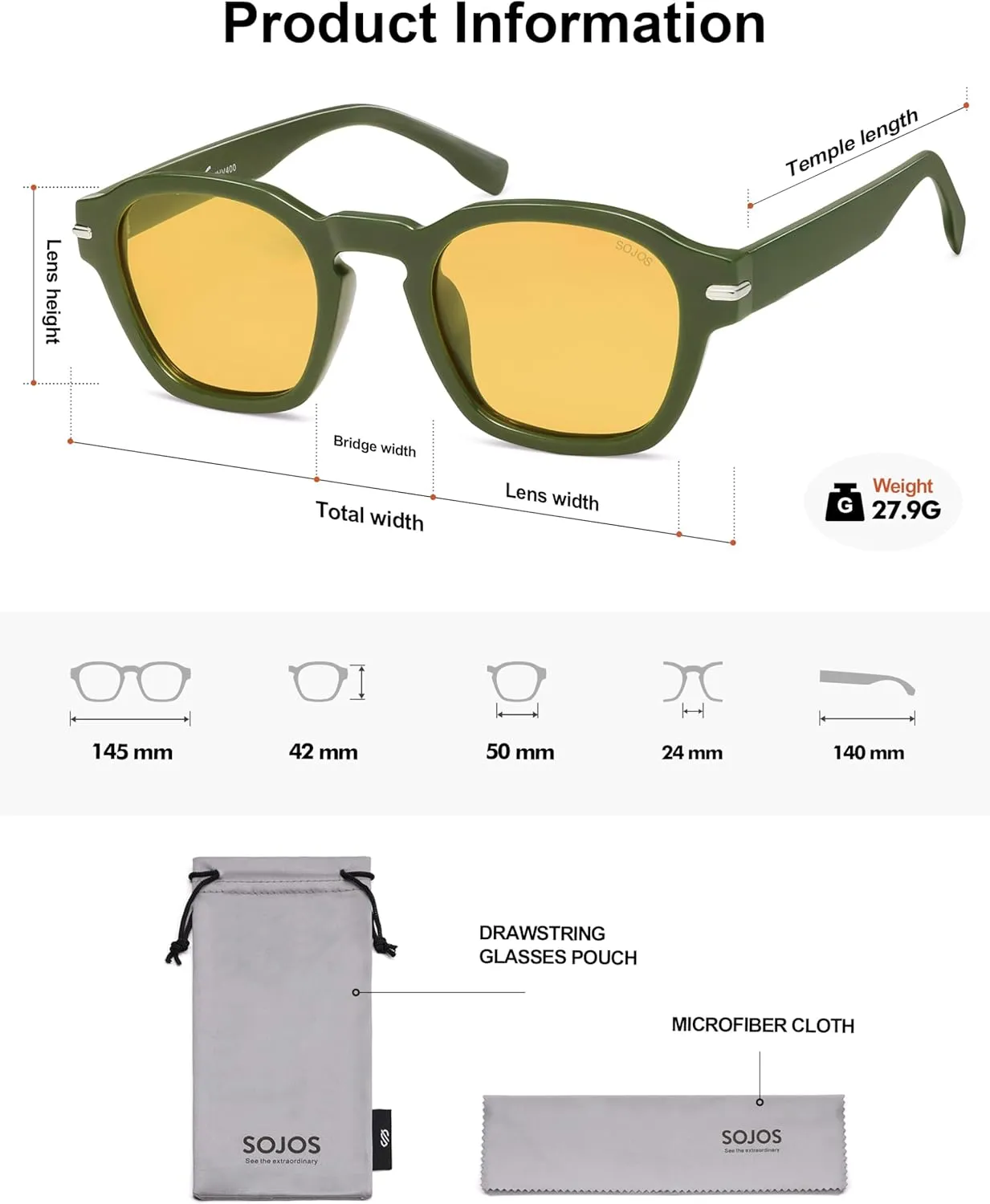 SOJOS Vintage Retro Square Polarized Sunglasses Men Trendy Womens Sun Glasses SJ2382