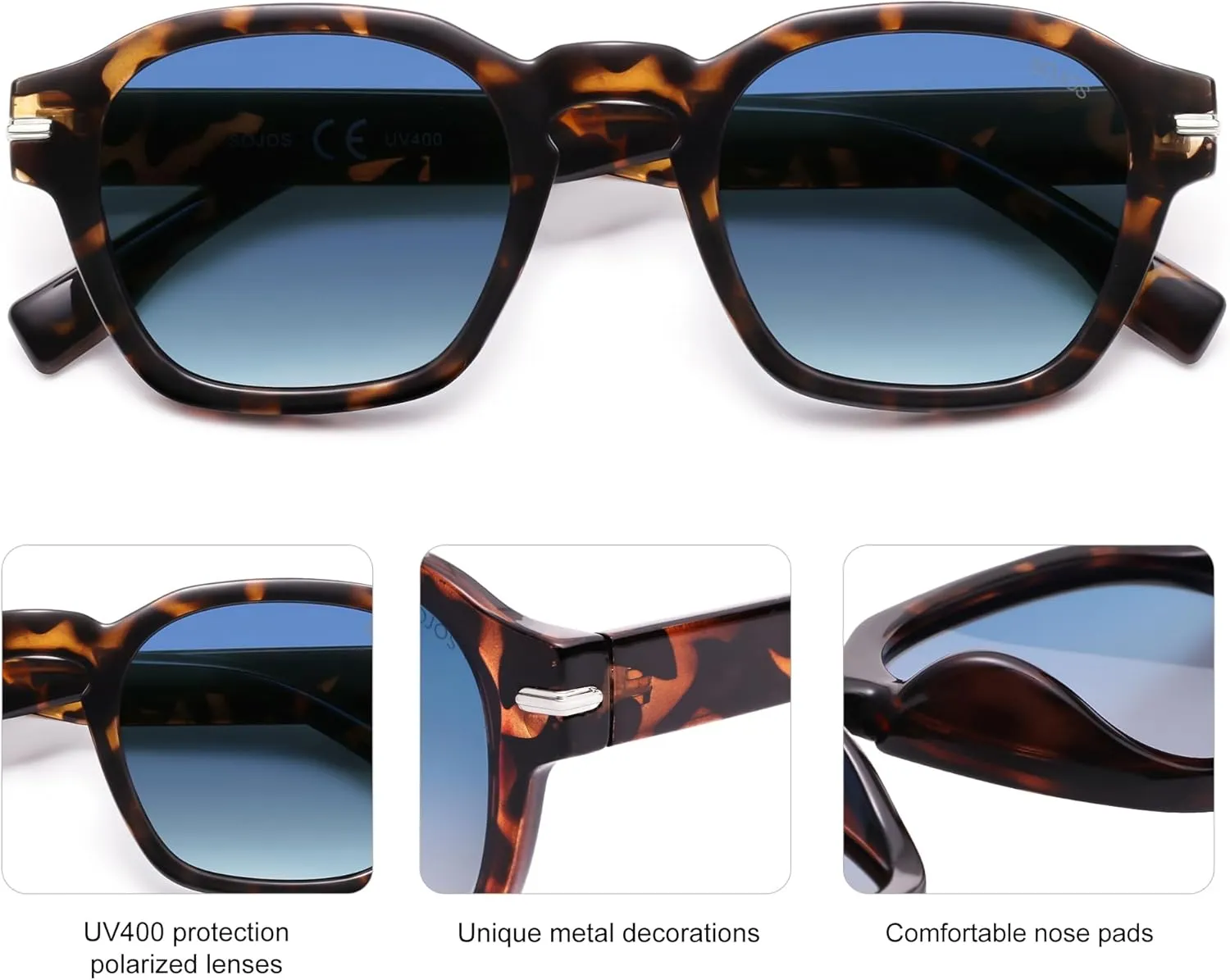 SOJOS Vintage Retro Square Polarized Sunglasses Men Trendy Womens Sun Glasses SJ2382