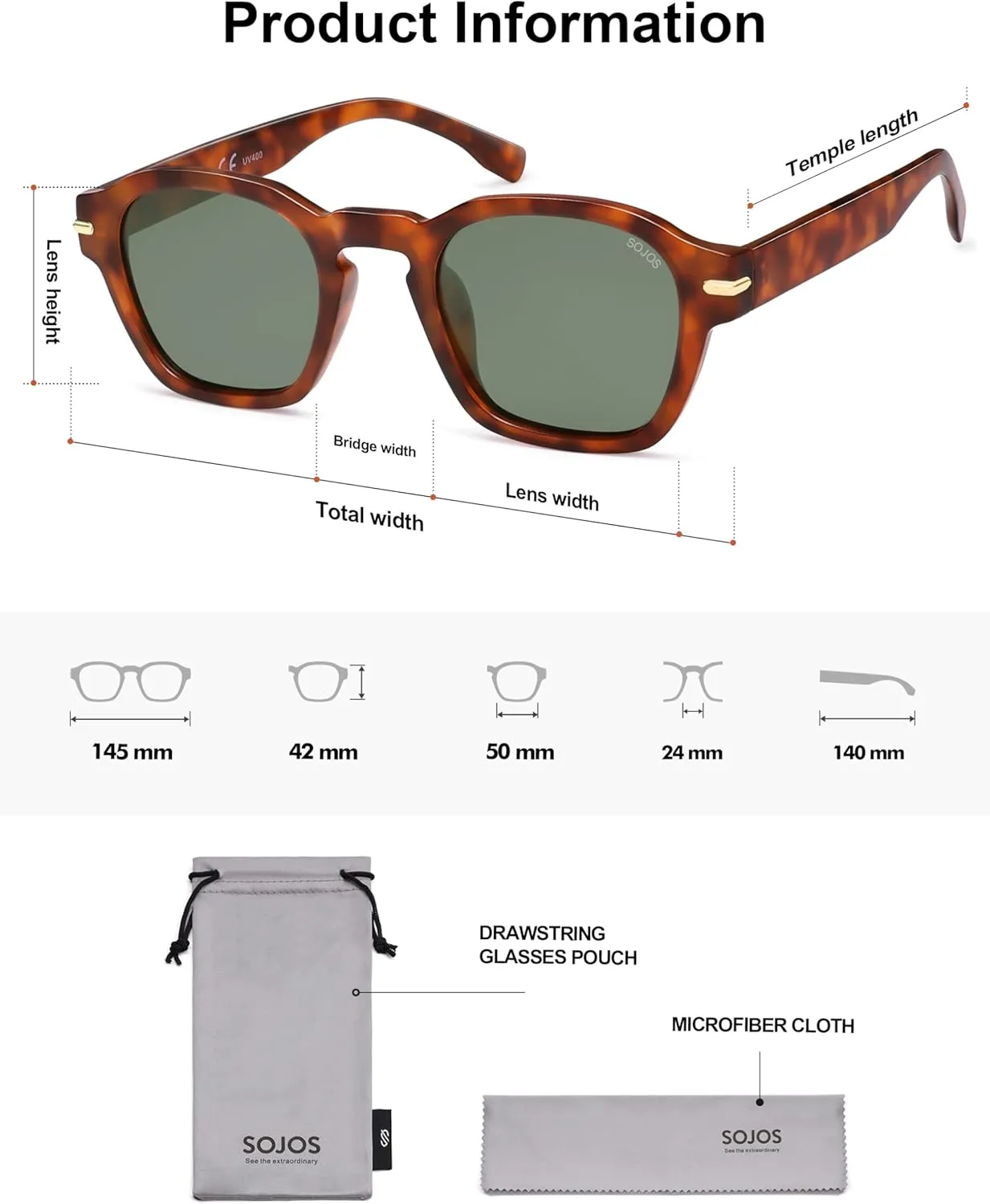 SOJOS Vintage Retro Square Polarized Sunglasses Men Trendy Womens Sun Glasses SJ2382