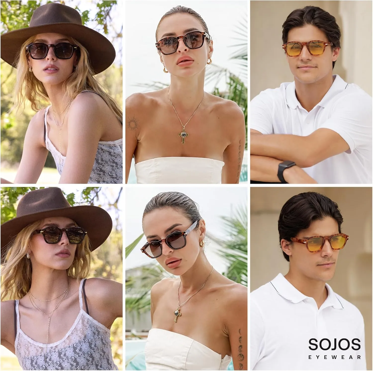 SOJOS Vintage Retro Square Polarized Sunglasses Men Trendy Womens Sun Glasses SJ2382
