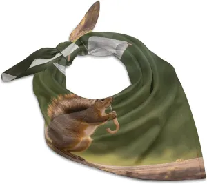 Squirrel Hold A Umbrellas 25" Square Head Scarf Lightweight Silk Scarf for Women Soft Satin Head Scarves Large Neckerchief Fashion Bandanas Silk Headband Neck Satin Scarfs for Bag Hair Scarves Gift