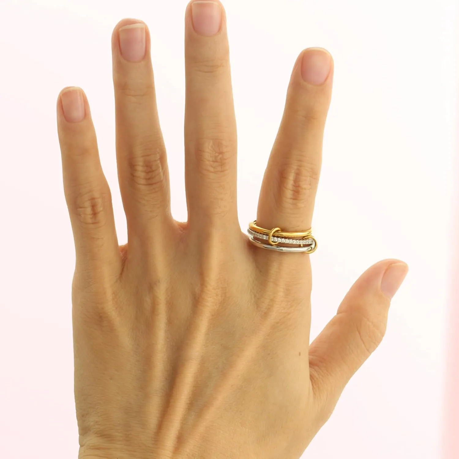 Stackable Rings for Women, Multicolored Connected Ring Set, Gold Silver Multi-Link Connected Ring, Stackable Cubic Zirconia Rings Set