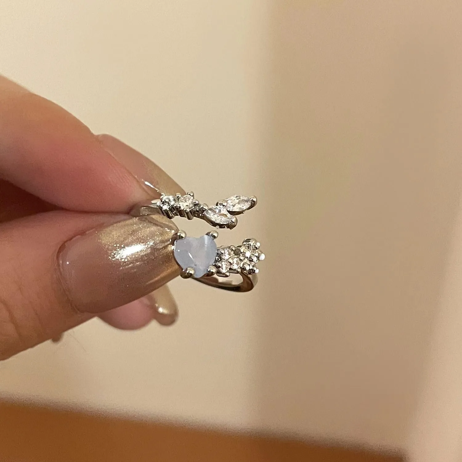 Stackable Rings for Women Trendy Dainty Silver Plated Cubic Zirconia 3 Rings Set Statement Blue Heart-Shaped Love Friendship Promise Engagement Rings Size Adjustable