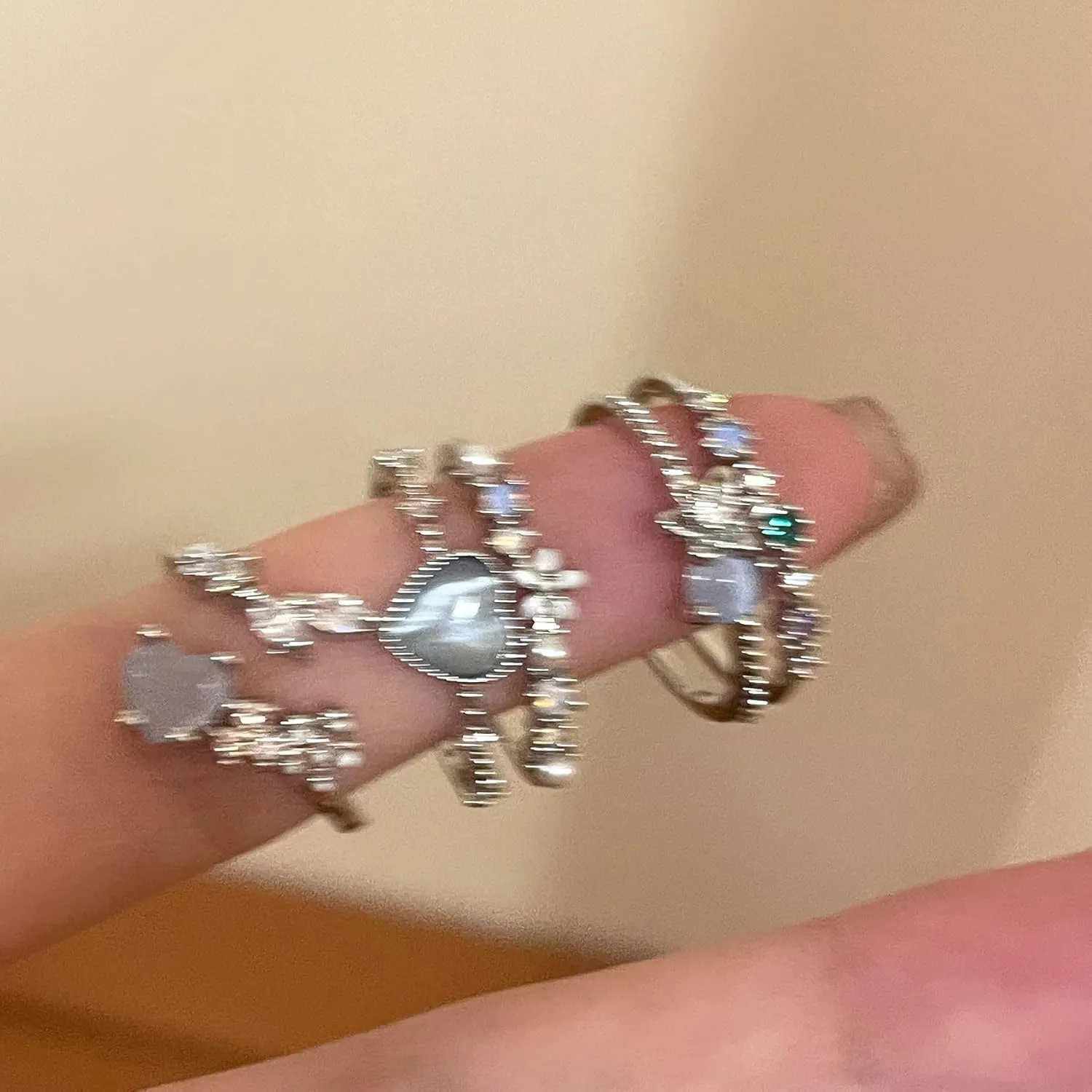 Stackable Rings for Women Trendy Dainty Silver Plated Cubic Zirconia 3 Rings Set Statement Blue Heart-Shaped Love Friendship Promise Engagement Rings Size Adjustable